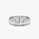 1.00 Ctw 14k Lab Grown Marquise Shaped Diamond Solitaire Ring with Wide Band - Solara Ferkos Fine Jewelry
