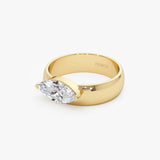 1.00 Ctw 14k Lab Grown Marquise Shaped Diamond Solitaire Ring with Wide Band - Solara Ferkos Fine Jewelry
