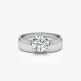 1.00 Ctw 14k Gold Lab Grown Round Diamond Solitaire Ring with Wide Band - Thalina Ferkos Fine Jewelry