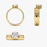 1.00 Ctw 14k Gold Lab Grown Round Diamond Solitaire Ring with Wide Band - Thalina Ferkos Fine Jewelry