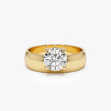 1.00 Ctw 14k Gold Lab Grown Round Diamond Solitaire Ring with Wide Band - Thalina 14k Gold Ferkos Fine Jewelry
