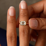 1.50 Ctw East West Emerald Cut Lab Grown Bezel Setting Modern Engagement Ring - Dahlia Ferkos Fine Jewelry
