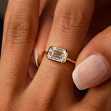 1.50 Ctw East West Emerald Cut Lab Grown Bezel Setting Modern Engagement Ring - Dahlia Ferkos Fine Jewelry