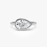 1.50 Ctw East West Pear Shaped Lab Grown Bezel Setting Modern Engagement Ring, Mirabel Ferkos Fine Jewelry