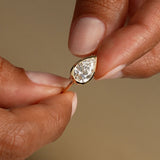 1.50 Ctw East West Pear Shaped Lab Grown Bezel Setting Modern Engagement Ring, Mirabel Ferkos Fine Jewelry