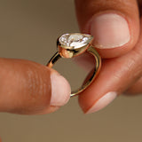 1.50 Ctw East West Pear Shaped Lab Grown Bezel Setting Modern Engagement Ring, Mirabel Ferkos Fine Jewelry
