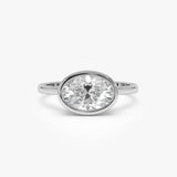1.50 Ctw East West Oval Shaped Lab Grown Bezel Setting Modern Engagement Ring, Lenora Ferkos Fine Jewelry