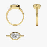 1.50 Ctw East West Oval Shaped Lab Grown Bezel Setting Modern Engagement Ring, Lenora Ferkos Fine Jewelry