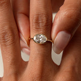 1.50 Ctw East West Oval Shaped Lab Grown Bezel Setting Modern Engagement Ring, Lenora Ferkos Fine Jewelry