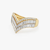 14k Baguette and Round Diamond Chevron Statement Ring Ferkos Fine Jewelry
