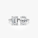 2.00 Ctw 14k Emerald & Oval Cut Toi et Moi Lab Grown Diamond Ring - Selen 14k White Gold Ferkos Fine Jewelry
