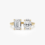 2.00 Ctw 14k Emerald & Oval Cut Toi et Moi Lab Grown Diamond Ring - Selen 14k Gold Ferkos Fine Jewelry