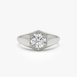 0.75 Ctw 14k Lab Grown Diamond Hexagon Signet Ring - Maia 14k White Gold Ferkos Fine Jewelry