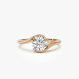 1.00 Ctw 14k Gold Round Shape Lab Grown Diamond S Shape Engagement Ring - Maris Ferkos Fine Jewelry