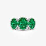 9.15 Ctw 14k Lab Grown Colombian Emerald Three Stone Ring - Thea