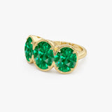 9.15 Ctw 14k Lab Grown Colombian Emerald Three Stone Ring - Thea