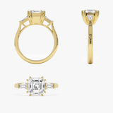 2.35 Ctw 14k lab Grown Asscher Cut Three Stone Enagement Ring - Nina