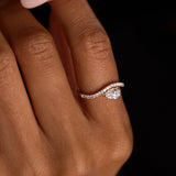 0.67 Ctw 14k Pear Shaped Lab Grown Diamond Wavy Pavé Ring - Faye Ferkos Fine Jewelry