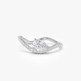 0.67 Ctw 14k Pear Shaped Lab Grown Diamond Wavy Pavé Ring - Faye 14k White Gold Ferkos Fine Jewelry