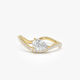 0.67 Ctw 14k Pear Shaped Lab Grown Diamond Wavy Pavé Ring - Faye 14k Gold Ferkos Fine Jewelry
