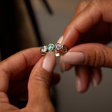 14K Gold Lab Grown Round Diamond and Emerald Anniversary Band
