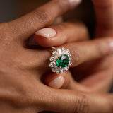 5.30 Ctw 14k Lab Grown Colombian Emerald and Oval Diamond Halo Statement Ring - Nysa Ferkos Fine Jewelry