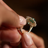 5.30 Ctw 14k Lab Grown Colombian Emerald and Oval Diamond Halo Statement Ring - Nysa Ferkos Fine Jewelry