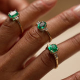 1.20 Ctw 14k Lab Grown Colombian Emerald and Diamond Three Stone Ring - Lyra Ferkos Fine Jewelry