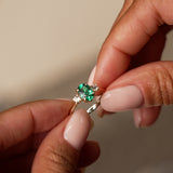 1.20 Ctw 14k Lab Grown Colombian Emerald and Diamond Three Stone Ring - Lyra Ferkos Fine Jewelry