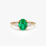 1.20 Ctw 14k Lab Grown Colombian Emerald and Diamond Three Stone Ring - Lyra Ferkos Fine Jewelry