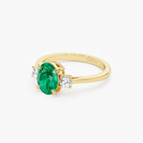 1.20 Ctw 14k Lab Grown Colombian Emerald and Diamond Three Stone Ring - Lyra Ferkos Fine Jewelry