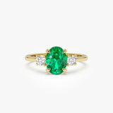 1.20 Ctw 14k Lab Grown Colombian Emerald and Diamond Three Stone Ring - Lyra 14k Gold Ferkos Fine Jewelry