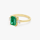 1.50 Ctw Lab Grown Colombian Emerald and Diamond Three Stone Ring - Thia Ferkos Fine Jewelry