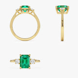 1.50 Ctw Lab Grown Colombian Emerald and Diamond Three Stone Ring - Thia Ferkos Fine Jewelry