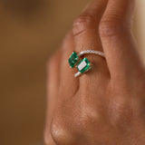 1.15 Ctw 14k Lab Grown Emerald and Diamond Bypass Statement Ring - Danae Ferkos Fine Jewelry