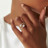 2.25 Ctw 14k Lab Grown Emerald Cut and Diamond Bypass Ring - Agape Ferkos Fine Jewelry