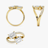2.25 Ctw 14k Lab Grown Emerald Cut and Diamond Bypass Ring - Agape Ferkos Fine Jewelry