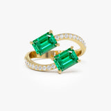 1.15 Ctw 14k Lab Grown Emerald and Diamond Bypass Statement Ring - Danae 14k Gold Ferkos Fine Jewelry