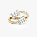 2.25 Ctw 14k Lab Grown Emerald Cut and Diamond Bypass Ring - Agape 14k Gold Ferkos Fine Jewelry