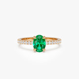0.88 Ctw 14k Lab Grown Colombian Emerald and Diamond Ring - Eleni Ferkos Fine Jewelry