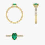 0.88 Ctw 14k Lab Grown Colombian Emerald and Diamond Ring - Eleni Ferkos Fine Jewelry