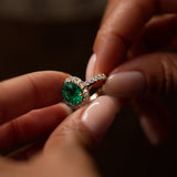 4.20 Ctw 14k Oval Shape Lab Grown Colombian Emerald and Diamond Halo Engagement Ring - Alma