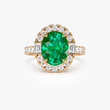 4.20 Ctw 14k Oval Shape Lab Grown Colombian Emerald and Diamond Halo Engagement Ring - Alma