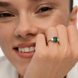 1.75 Ctw 14K Lab Grown Emerald Three Stone Engagement Ring - Yindi Ferkos Fine Jewelry