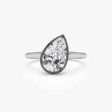 1.50 Ctw 14k Georgian Setting Pear Shaped Lab Grown Diamond Engagement Ring - Hosta 14K White Gold Ferkos Fine Jewelry