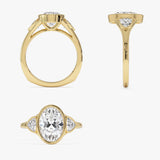 2.50 CTW 14K Oval Bezel Set Lab Grown Diamond Engagement Ring with Trillion Side Stones - Tilli Ferkos Fine Jewelry