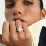 2.50 CTW 14K Oval Shape Lab Grown Diamond Pave Band Engagement Ring - Polly Ferkos Fine Jewelry
