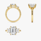 3.80 ctw 14K Gold Emerald Cut Lab Grown Diamond Three Stone Engagement Ring Ferko's Fine Jewelry