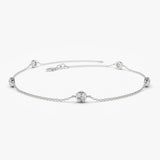 14K Gold Round Diamond Station Bracelet, Bezel Set Diamonds by the Yard - 14k White Gold