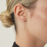 14K Linear Bar Triple Diamond Drop Earrings
